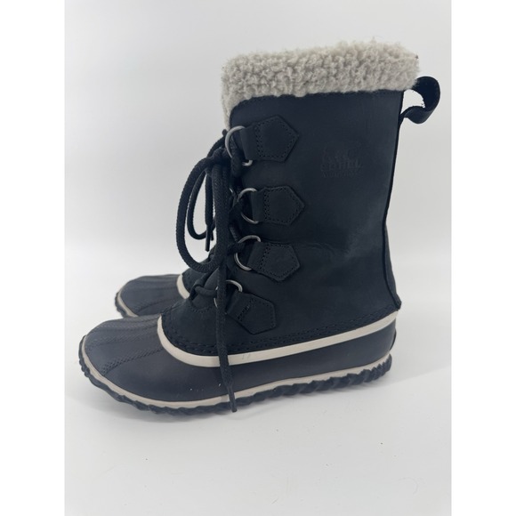 Sorel Caribou Slim Boots Womens  Size 6 Black Leather Fleece Lined - Picture 3 of 8